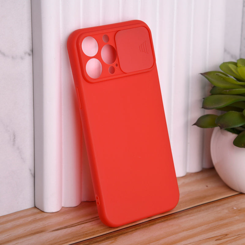 Solid Colour Silicon Case With Camera Slider For Apple iPhone 13 Pro iPhone 13 Pro June Trading Rouge Red  