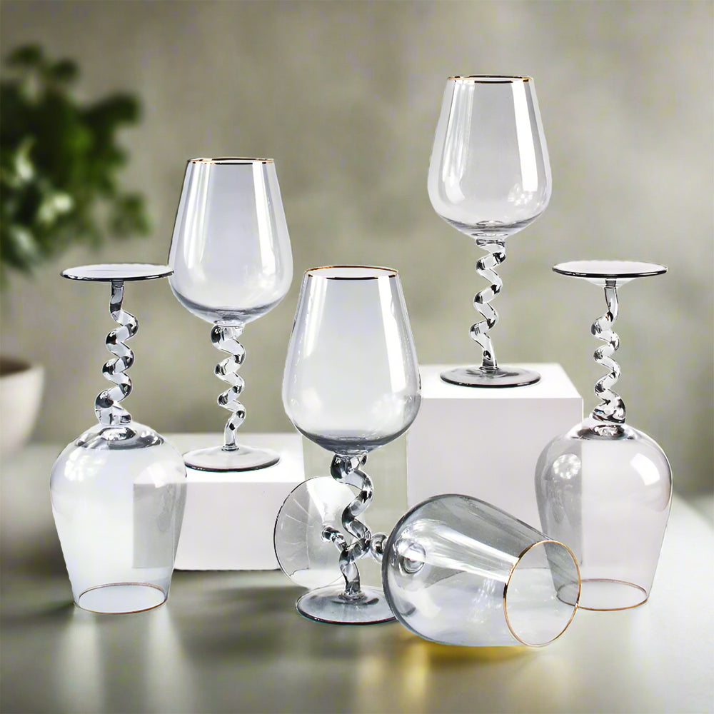 Twist of Avalon Gold-Rim Wine Glasses