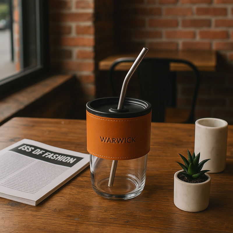 Sleek Portable Glass Cup With Straw