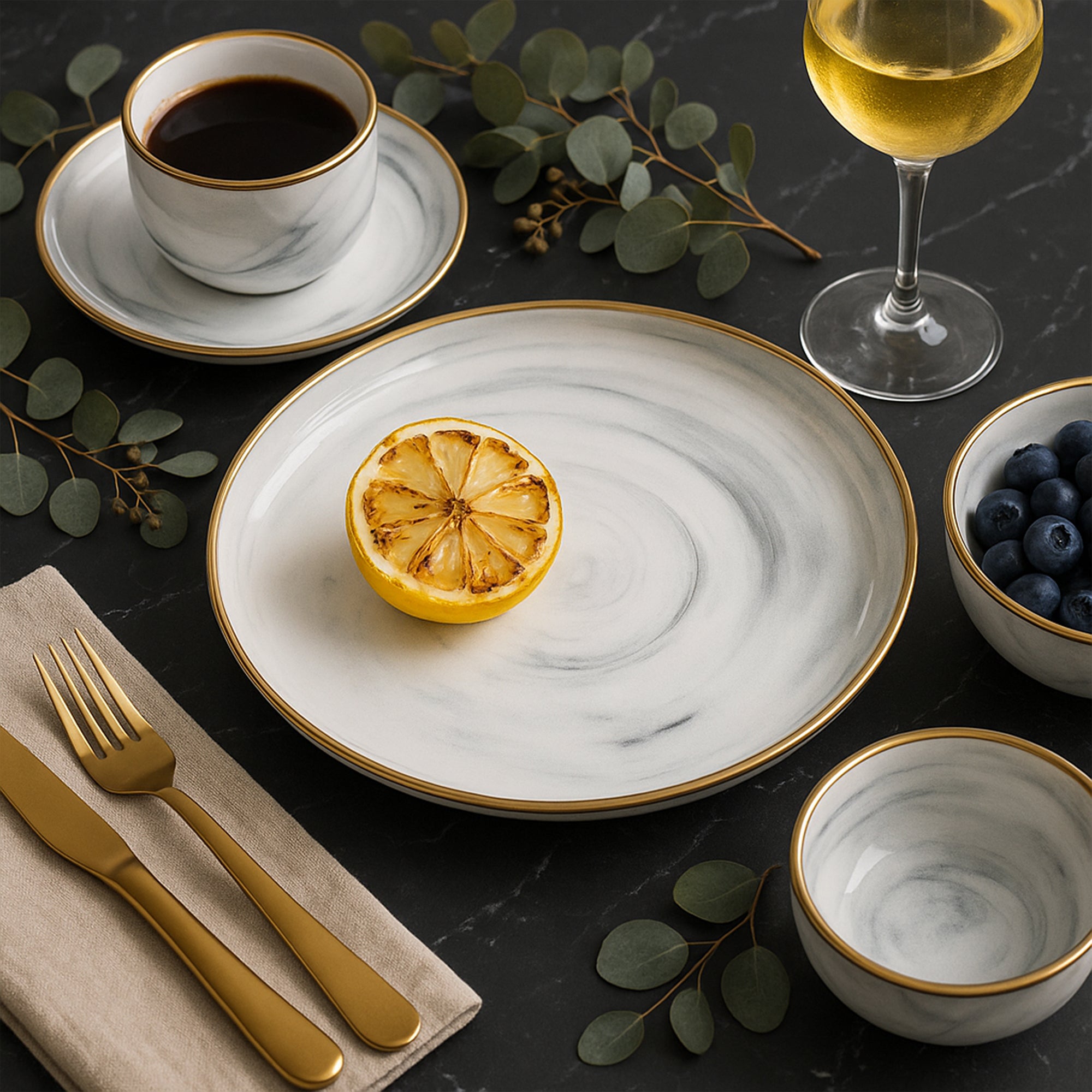 Grey Marble Gold Rimmed Starter Plate