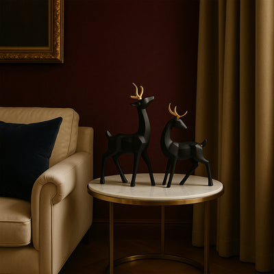 Geometrical Deer Figurines In Black & Gold (Set of 2)