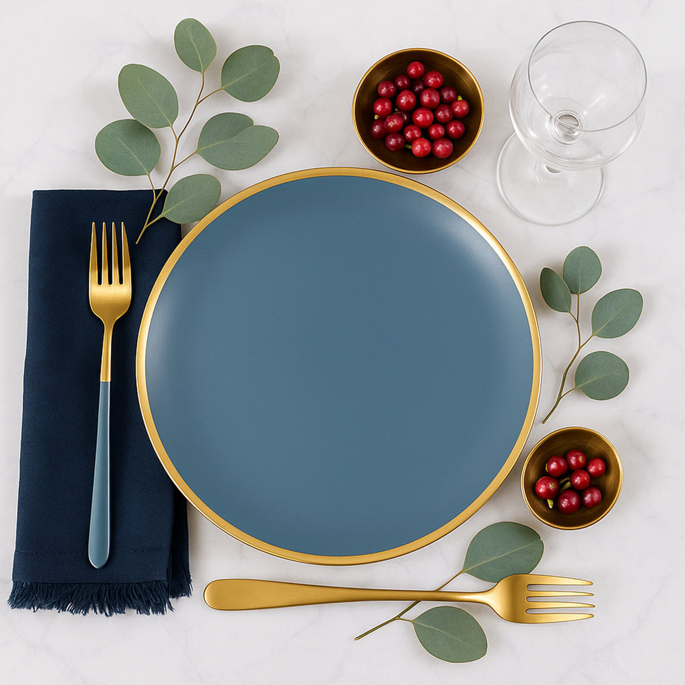 Ocean Blue Golden Edge Dinner Plate — 9-Inch