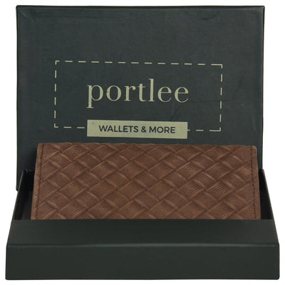 Leather Bifold Card Holder - Brown Mesh Wallet Portlee   