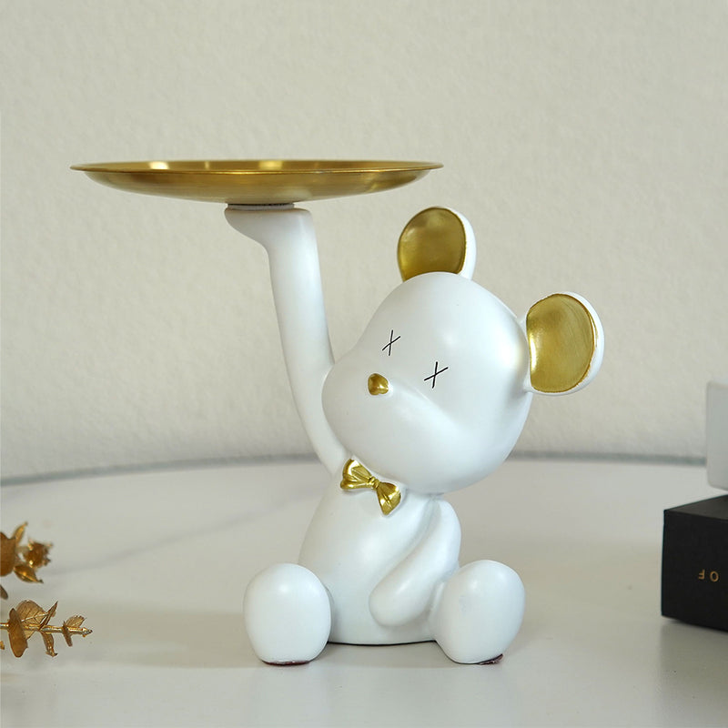 Mr. Bear Figurine With Gold Organizer Tray