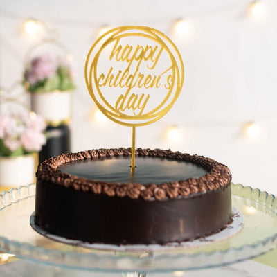 Round Gold Cake Topper - Happy Children's Day Cake Toppers June Trading   