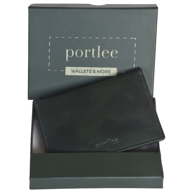 Leather Bifold Card Holder - Bottle Green Wallet Portlee   