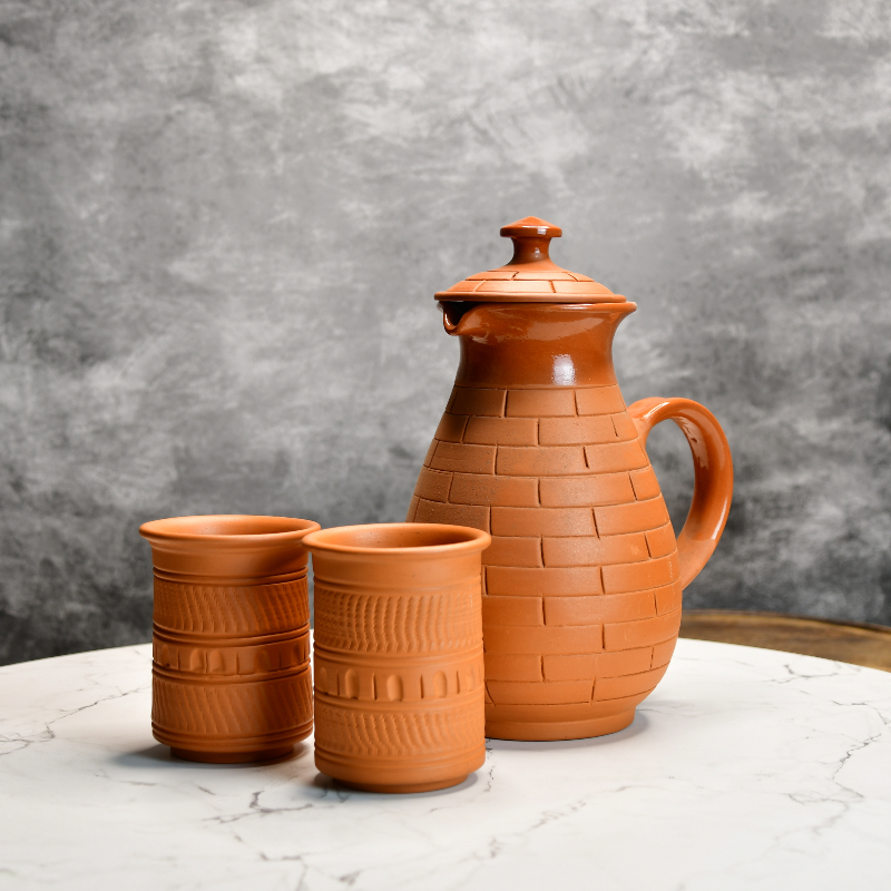 Terracotta Brick Jug With Plain Tumbler