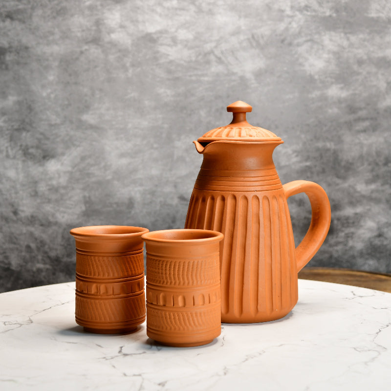 Terracotta Line Jug With Plain Tumbler