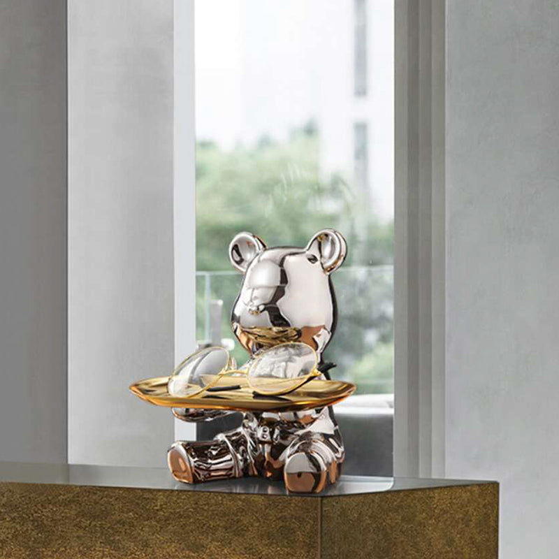 Shimmering Silver Bear with Golden Tray