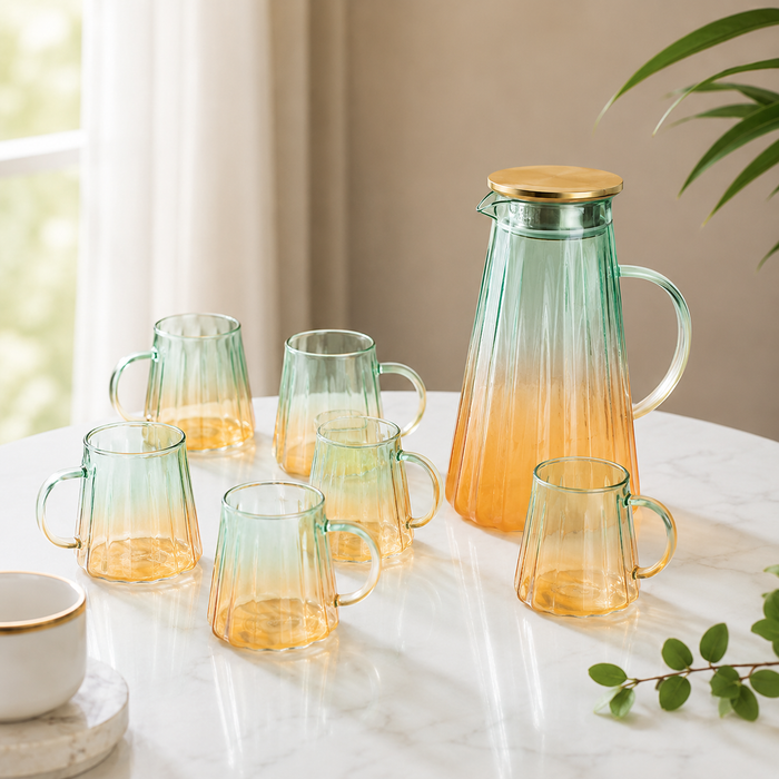 Nordic Gradient Jug With Strainer & Mug Set of 6