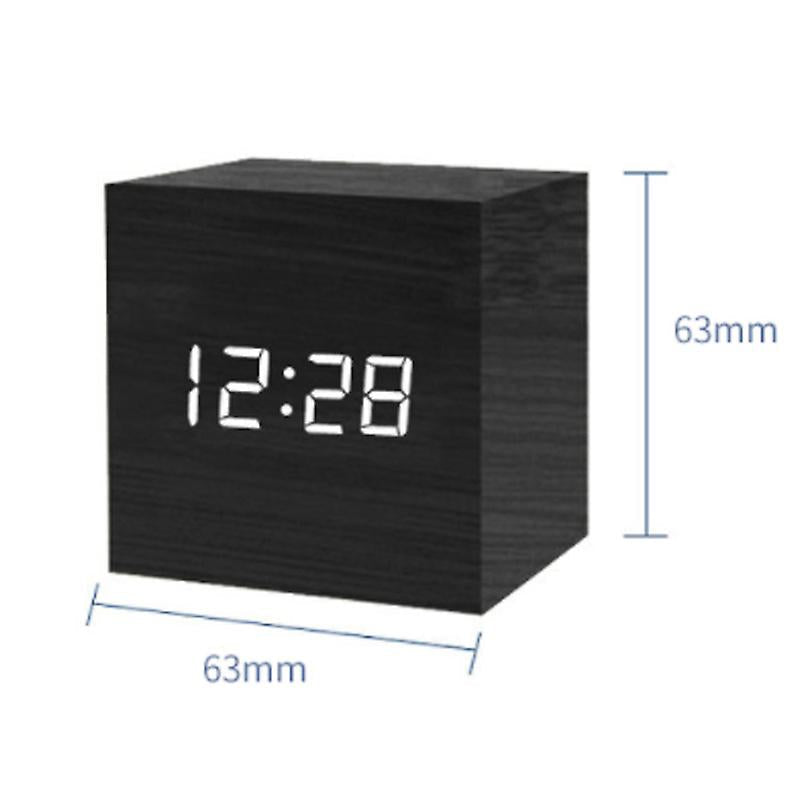 Wooden Texture Cube Alarm Clock With Temperature Display Table Clocks June Trading   