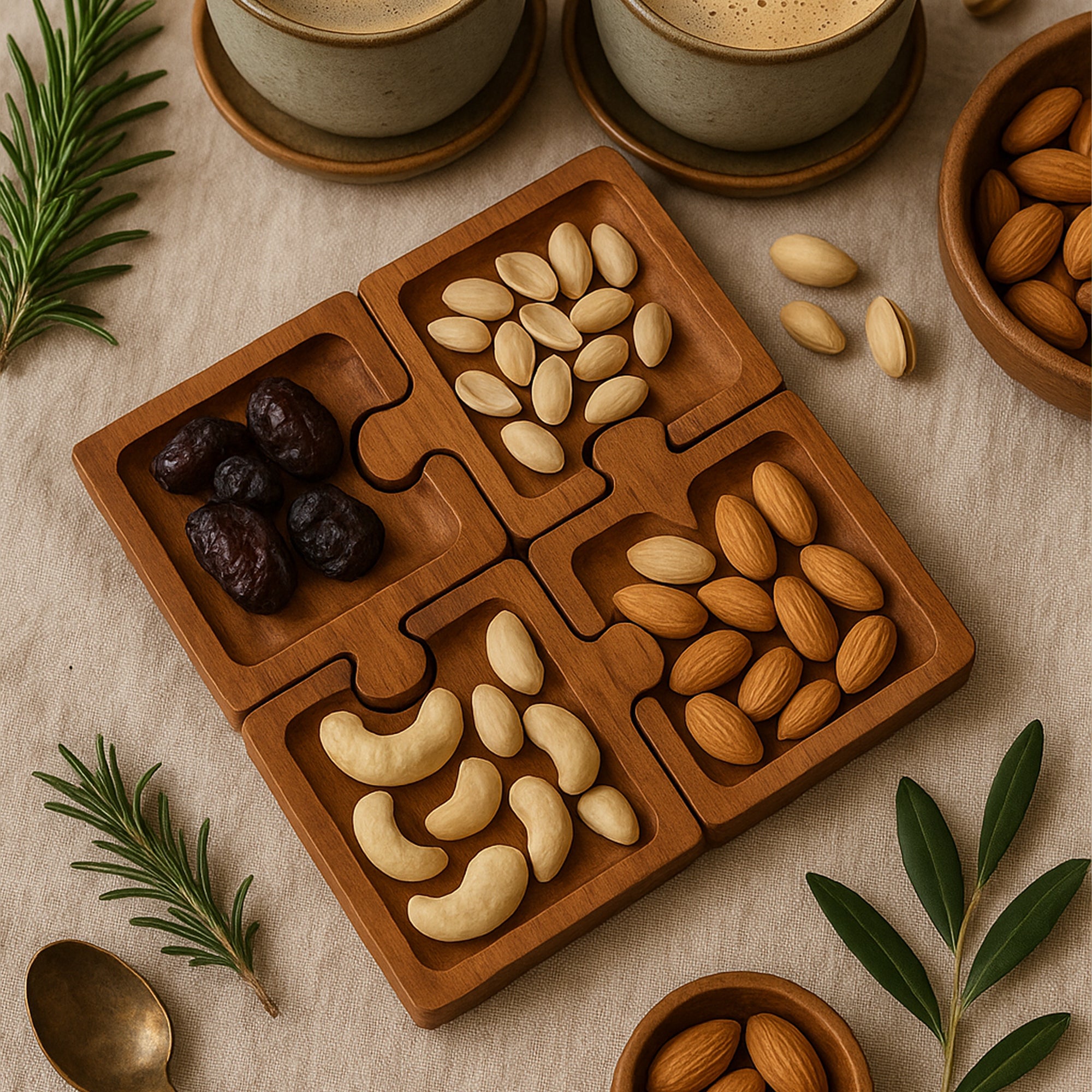 Wooden Puzzle Platter (Set of 4)