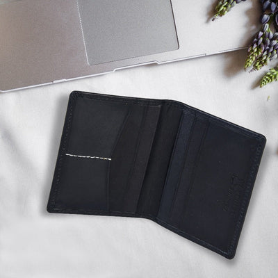 Leather Bifold Card Holder- Black Wallet Portlee   