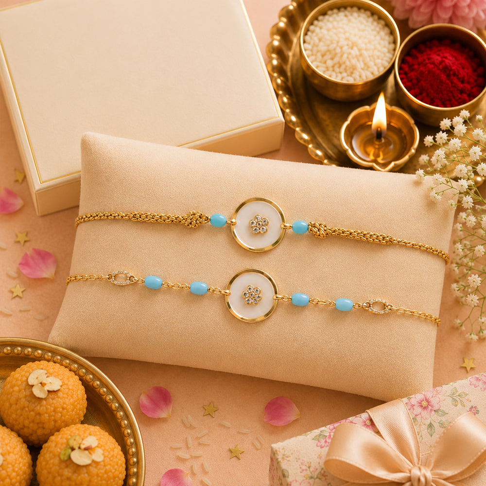 Handicrafted Traditional Rakhis For Bhaiya & Bhabhi (Set Of 2)