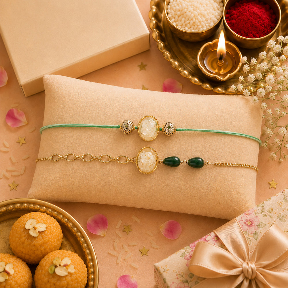 Precious Stone - Traditional Rakhis For Bhaiya & Bhabhi (Set Of 2)