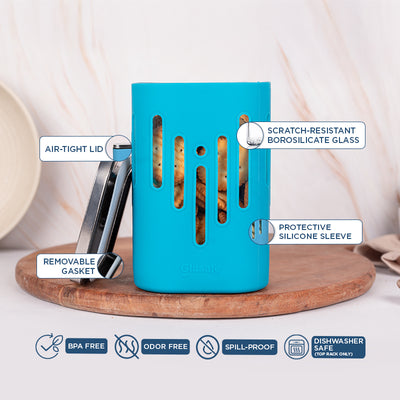 Store 'O' Grip Borosilicate Glass Container with Protective Silicone Sleeve