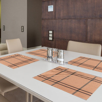 Classy Brown Chequered Table Mats Set | 6 Pcs Tablemat The June Shop   