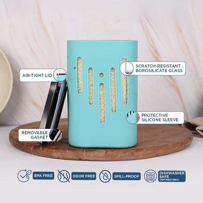 Store 'O' Grip Borosilicate Glass Container with Protective Silicone Sleeve