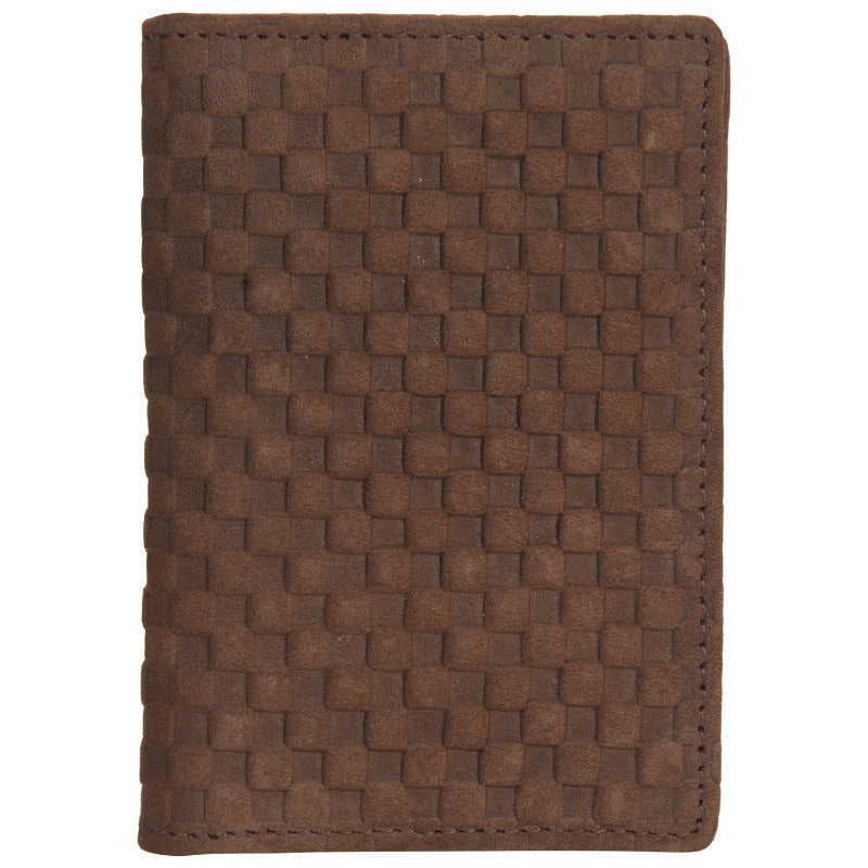 Leather Bifold Card Holder - Brown Check Wallet Portlee   
