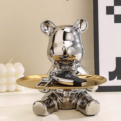 Shimmering Silver Bear with Golden Tray