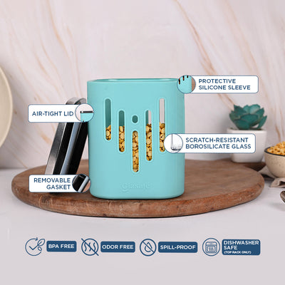 Store 'O' Grip Borosilicate Glass Container with Protective Silicone Sleeve