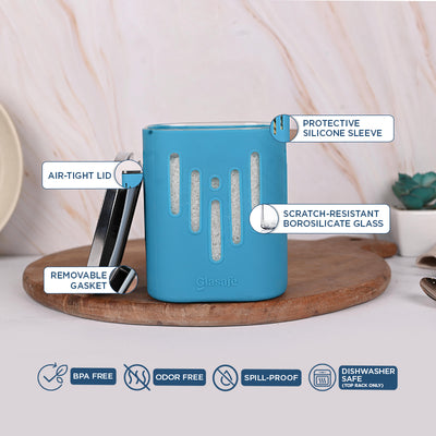 Store 'O' Grip Borosilicate Glass Container with Protective Silicone Sleeve