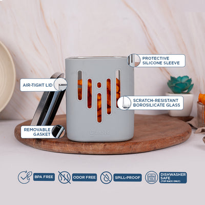 Store 'O' Grip Borosilicate Glass Container with Protective Silicone Sleeve