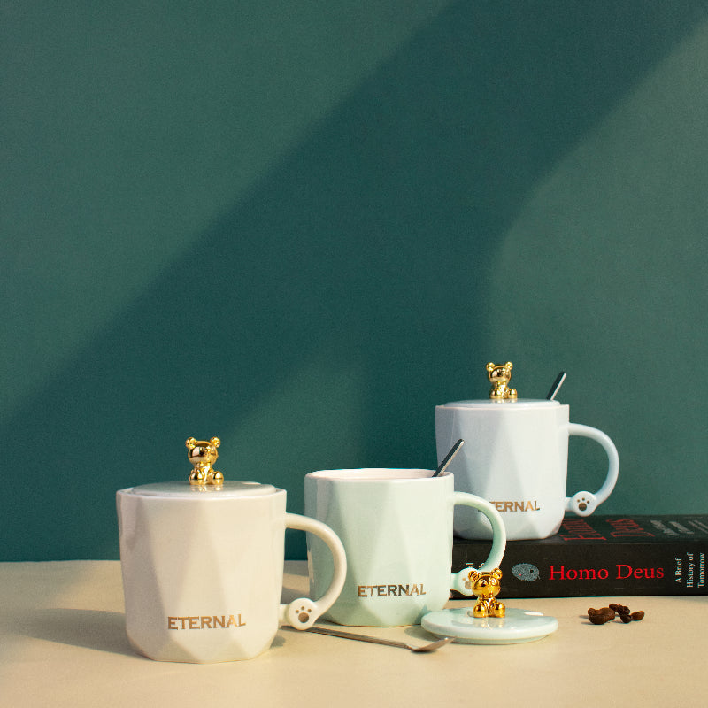 Cute Teddy Coffee Cup With Lid & Spoon