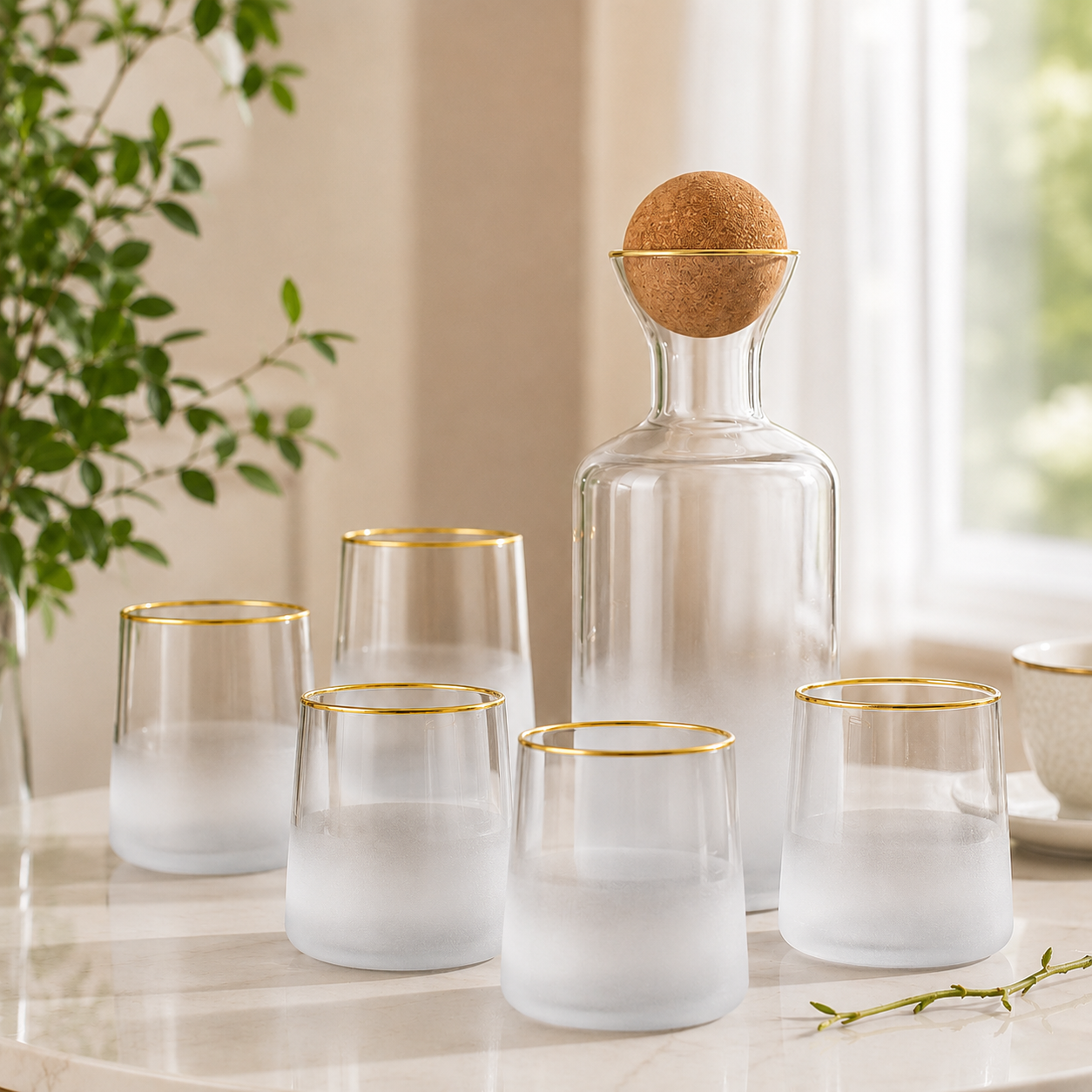 Luxe Revelry Decanter Frosted Glass Set