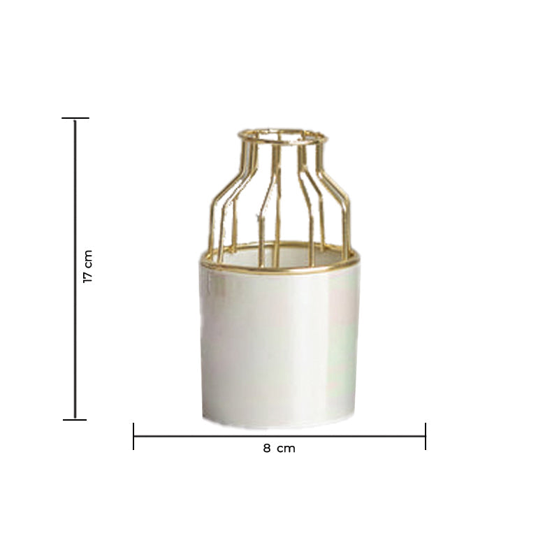Cylindrical Vase With Gold Metal Cage Vases June Trading   