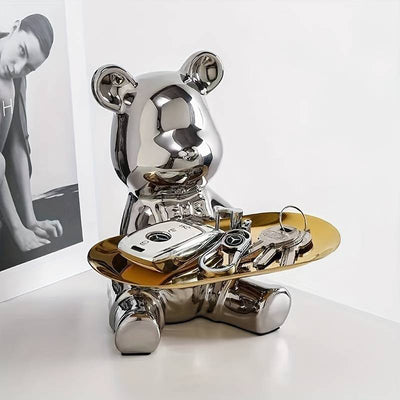 Shimmering Silver Bear with Golden Tray