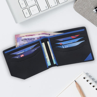 Slim Leather Bifold Wallet - Black (Blue Cut) Wallet Portlee   