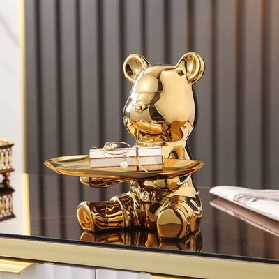 Shimmering Golden Bear with Trinket Tray