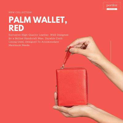 Genuine Leather Women's Palm Wallet, Red Palm Wallet Portlee   