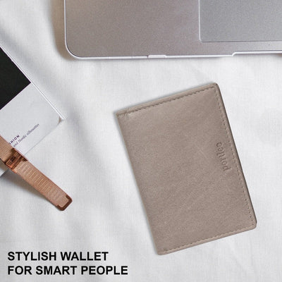 Leather Bifold Card Holder - Stone Grey Wallet Portlee   