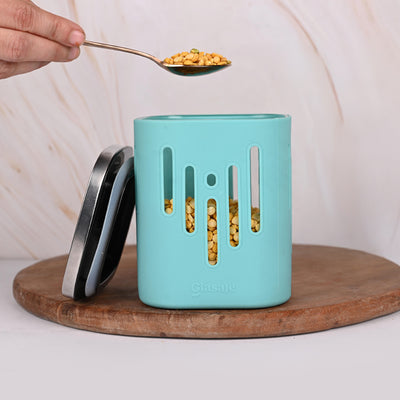 Store 'O' Grip Borosilicate Glass Container with Protective Silicone Sleeve