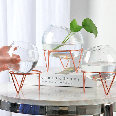 Dainty Glass Rose Gold Stand Planters The June Shop   