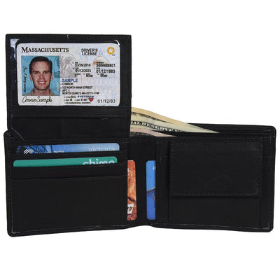 Genuine Leather Credit Cards ID Holder Bifold Wallet, Black Wallet Portlee   