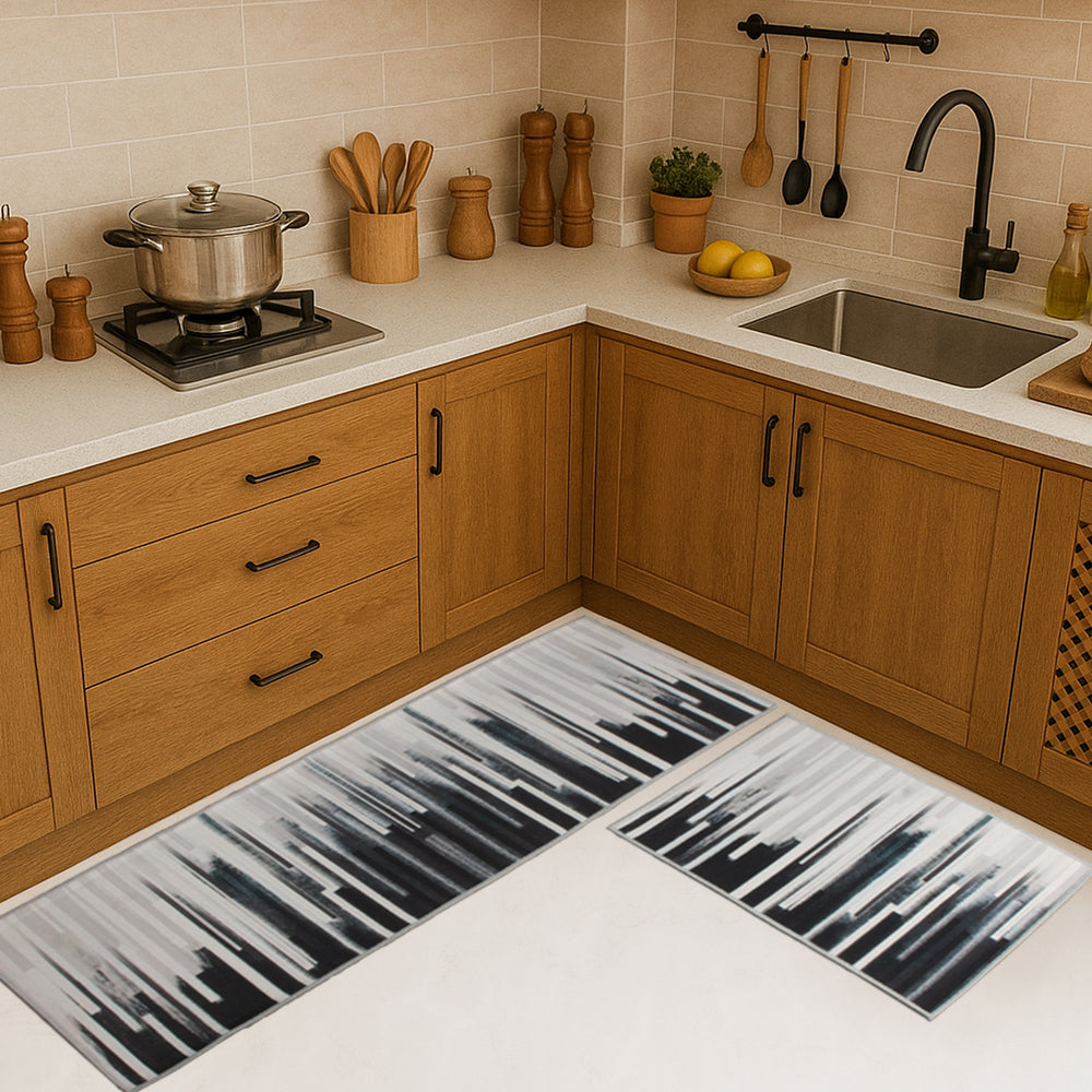 Monochrome Rush Kitchen Mat (Set of 2)