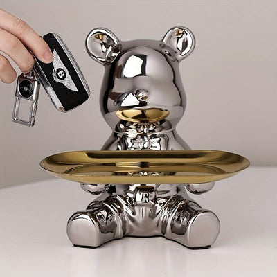 Shimmering Silver Bear with Golden Tray