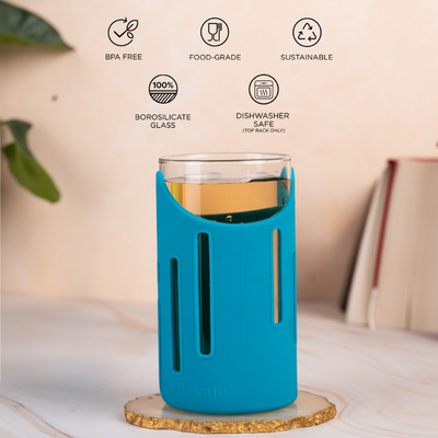 Grip 'N' Sip Borosilicate Drinking Glass with Protective Silicone Sleeve