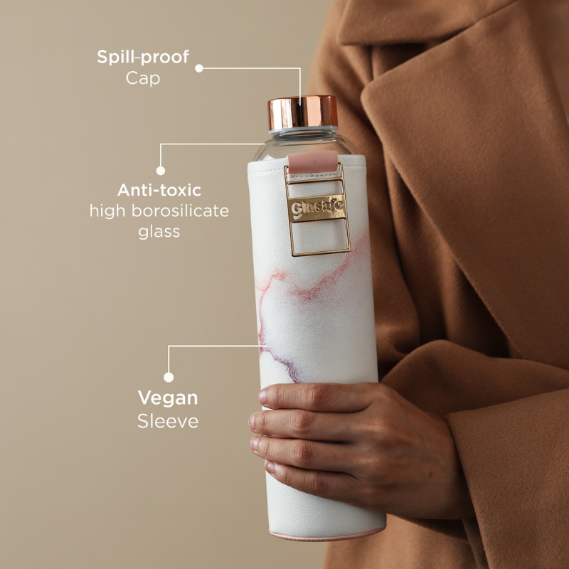 Vego Sip Borosilicate Glass Bottle with Protective Vegan Sleeve