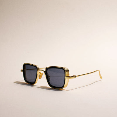 Retro Square Onyx Black Gold Rim Sunglass Eyewear June Trading   
