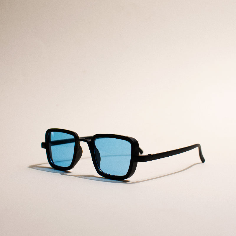 Retro Square Electric Blue Black Frame Sunglass