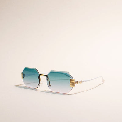 Vintage Octagon Ombre Aqua Sunglass Eyewear June Trading   