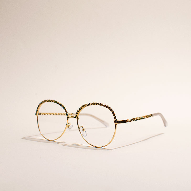 Round Vintage Gold Rim Clear Sunglass Eyewear June Trading   