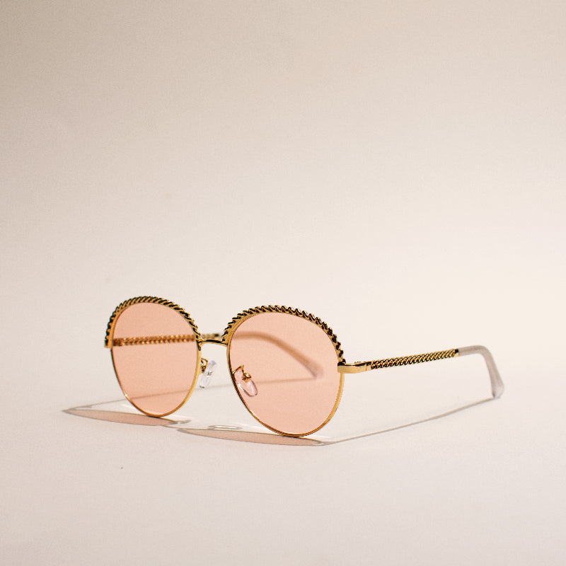 Round Vintage Gold Rim Peach Sunglass Eyewear June Trading   