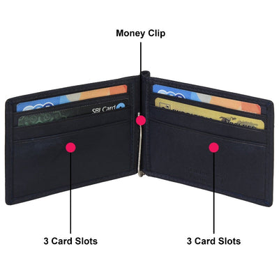 Leather Money Clip Wallet - Navy Blue Wallet Portlee   