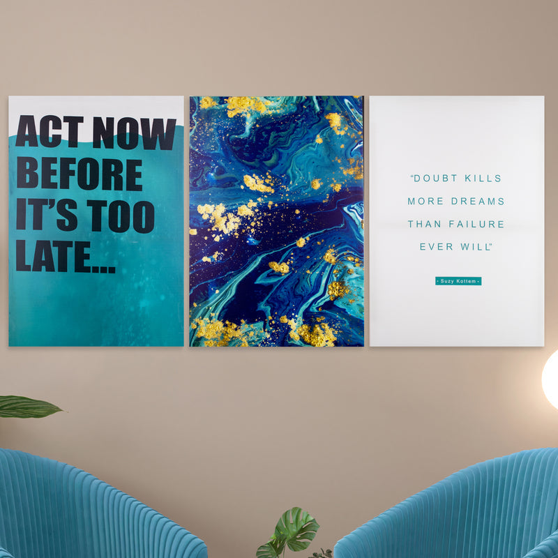 Aqua Tone Motivational Quote Canvas Painting (Set of 3) Canvas Painting June Trading   