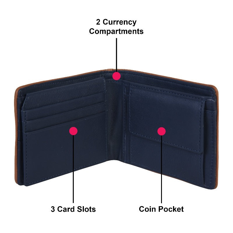 Leather Bifold Wallet - Blue (Tan Border) Wallet Portlee   